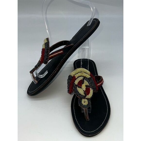 Handmade African Beaded, Leather Maasai Sandals Multicolor Size 9.5 approx. - Picture 10 of 11